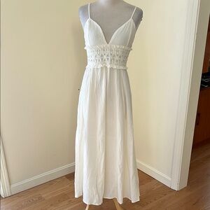 New! Zara Small Ecru cotton crochet waist midi dress.